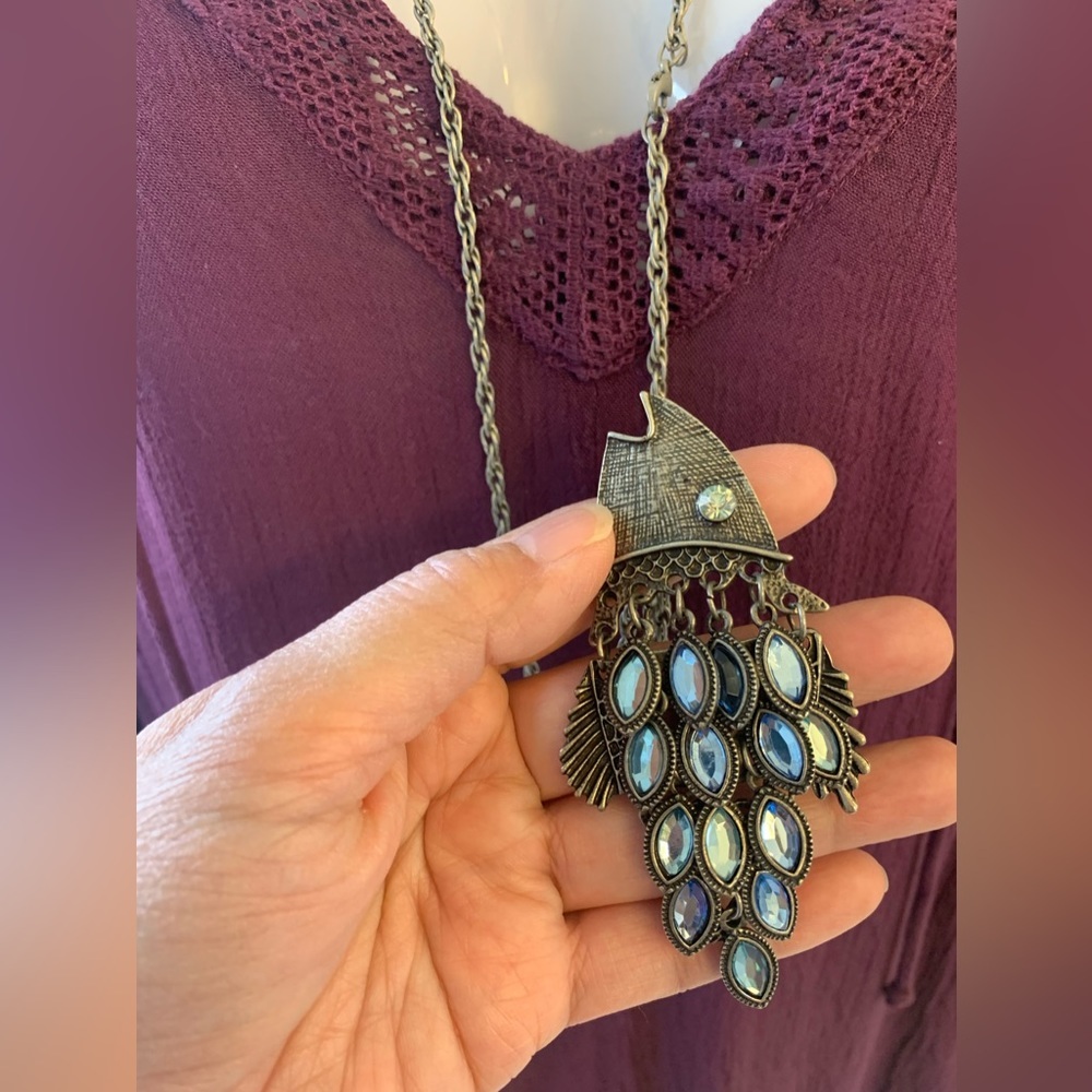 Long Necklace Ocean Blue Fish Pendant